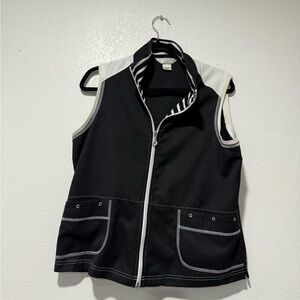 Black and White Sleeveless Zip-Up Vest